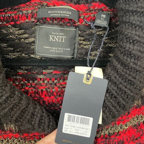 NWT Scotch & Soda Black/Red Gold Metallic Button Front Cardigan Sweater | XL - Picture 2 of 5